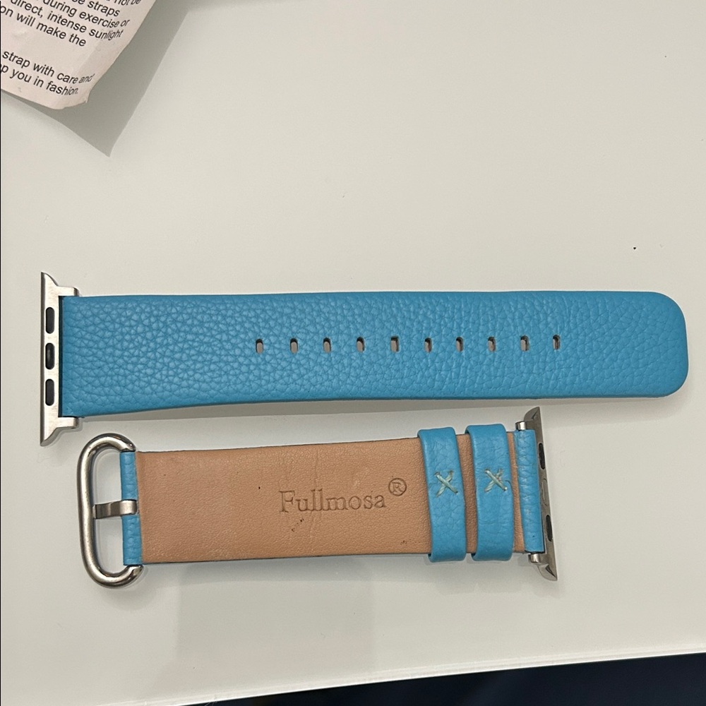 Fullmosa Blue Leather Watch Band, 42 mm